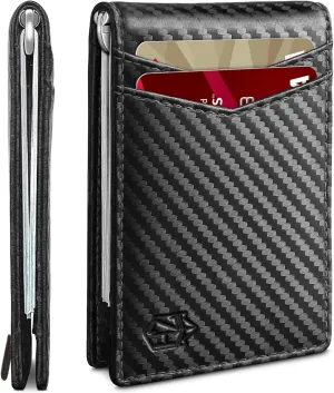 Slim Bifold Wallet for Men, RFID Blocking Spring Money Clip