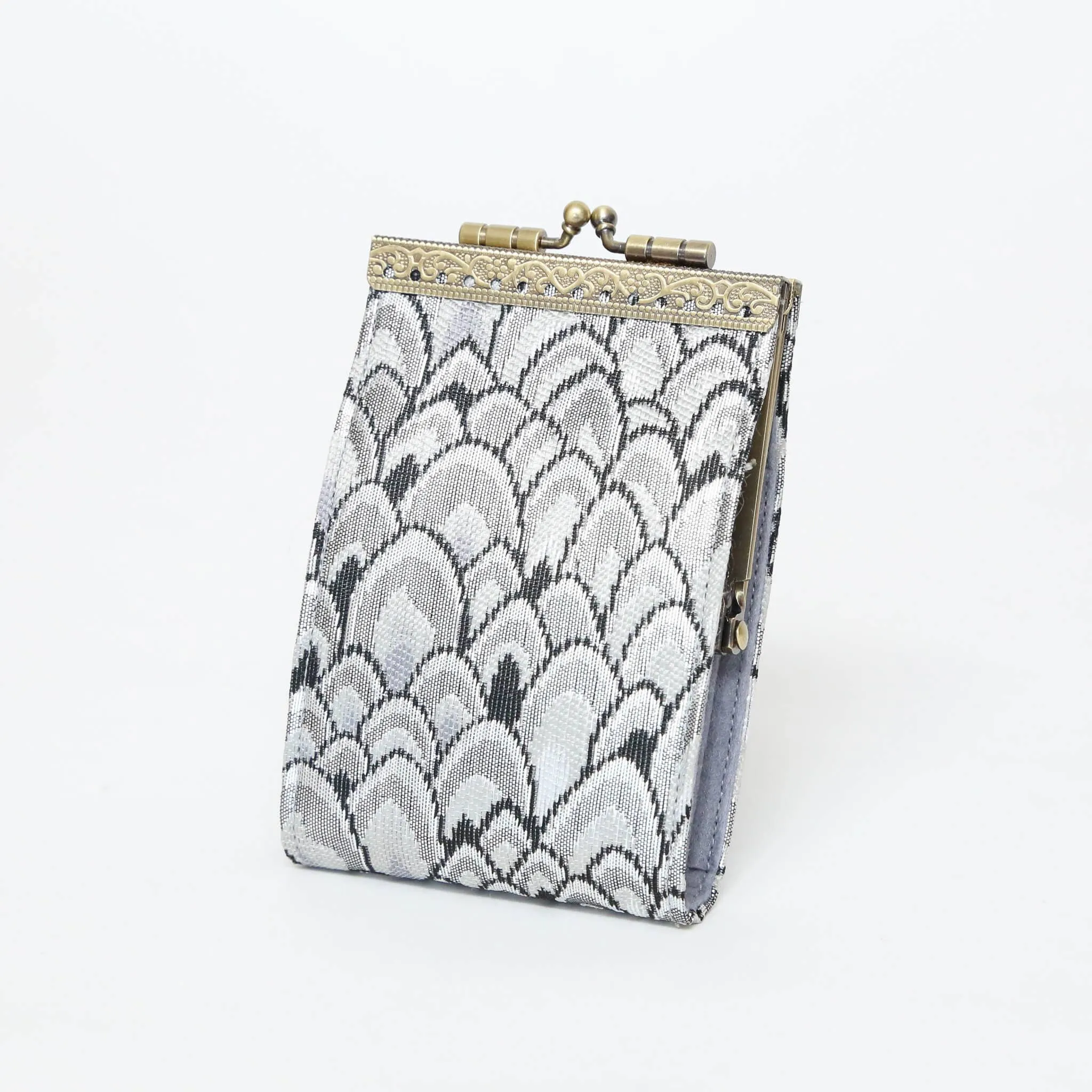 Small Feather Brocade, Card Holders with RFID Protection: Silver & Black