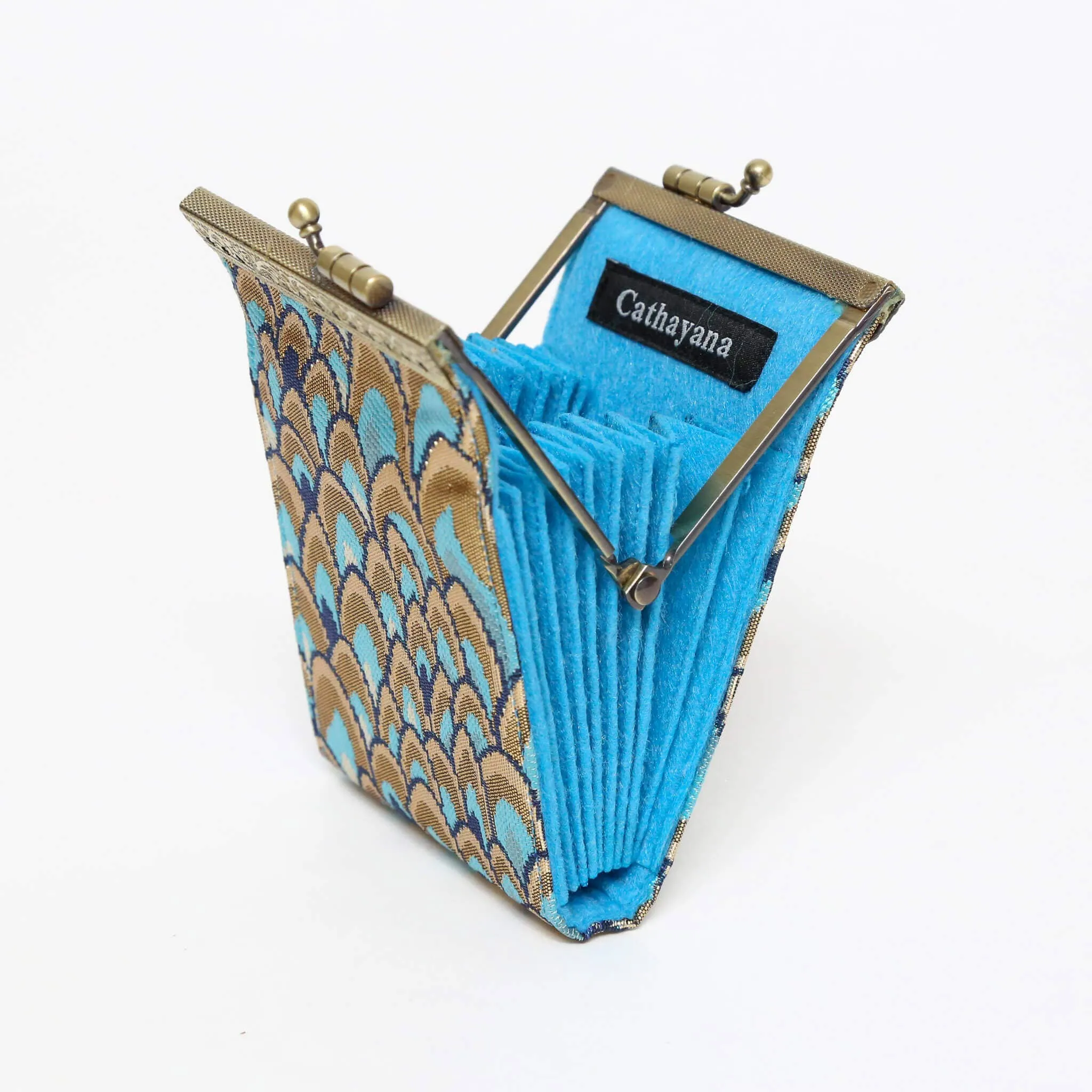 Small Feather Brocade, Card Holders with RFID Protection: Silver & Black