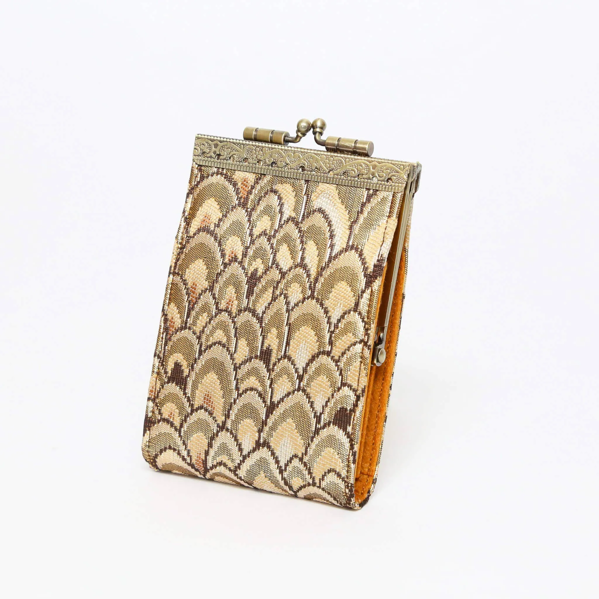 Small Feather Brocade, Card Holders with RFID Protection: Silver & Black