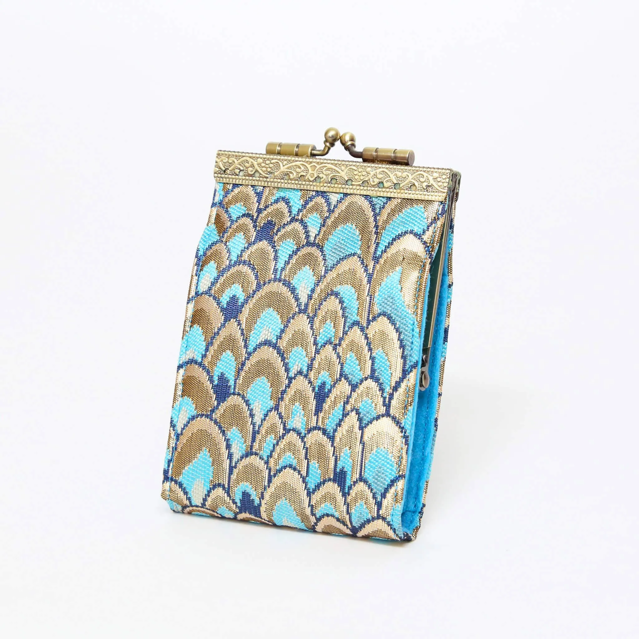 Small Feather Brocade, Card Holders with RFID Protection: Silver & Black