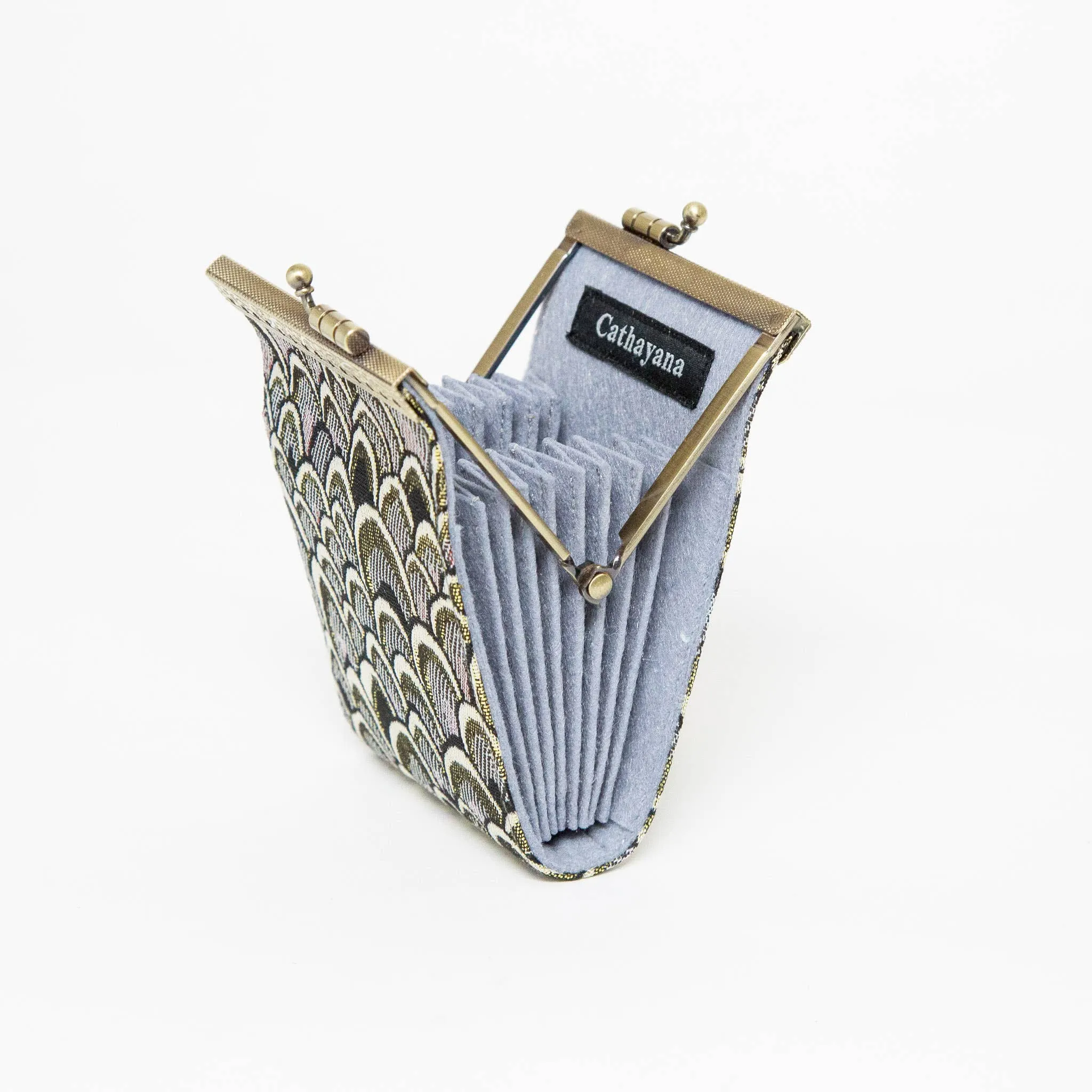 Small Feather Brocade, Card Holders with RFID Protection: Silver & Black