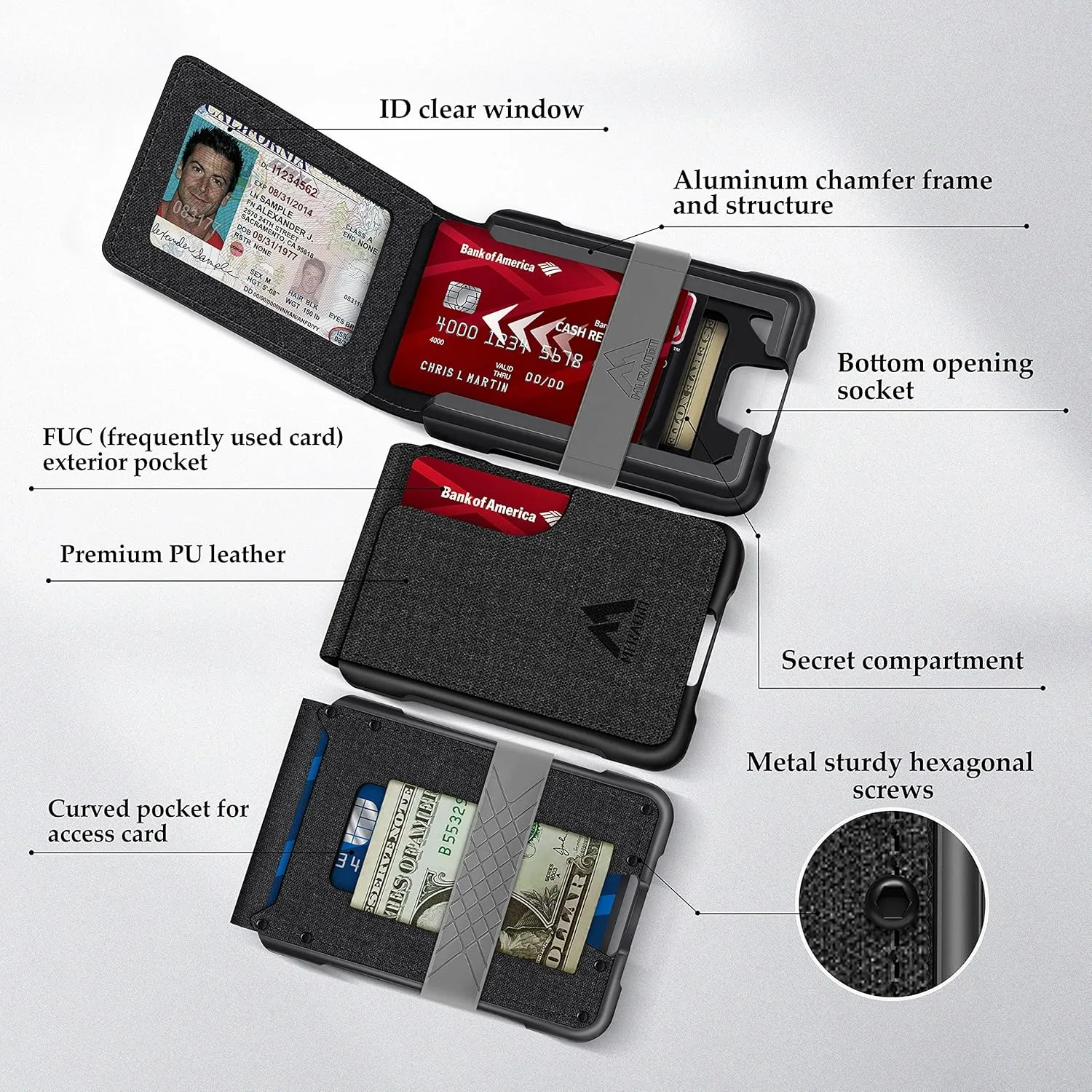 Tactical Bifold Wallets for Men RFID Blocking Aluminum Card Holder