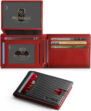 Trifold Genuine Leather Wallet for Men With 2 ID Window-Red