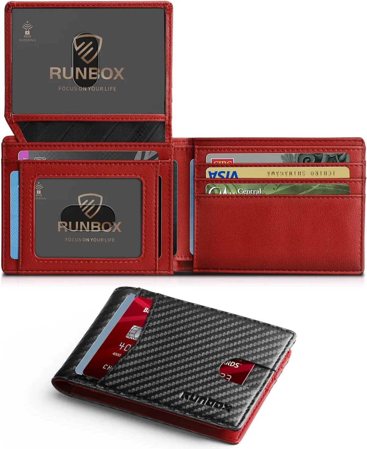 Trifold Genuine Leather Wallet for Men With 2 ID Window-Red