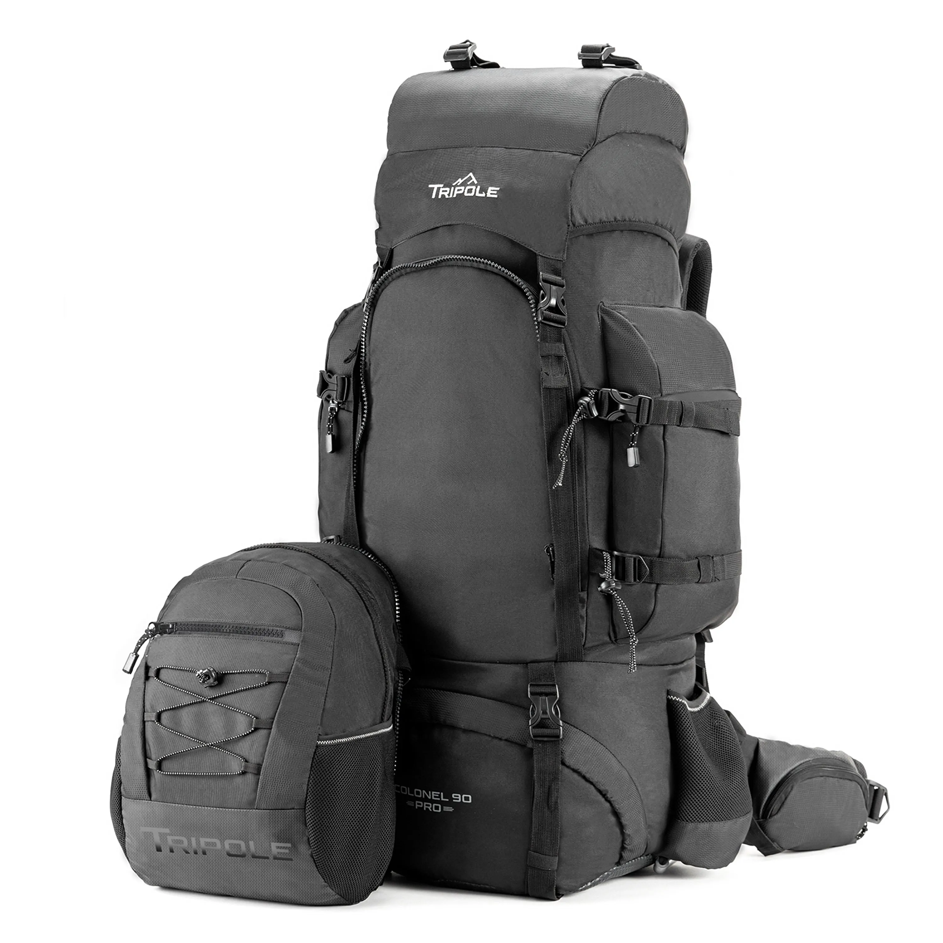 Tripole Colonel Pro Metal Frame Rucksack with Detachable Day Pack and Rain Cover for Trekking and Travelling | 5 Year Warranty (90 Ltr, Black)