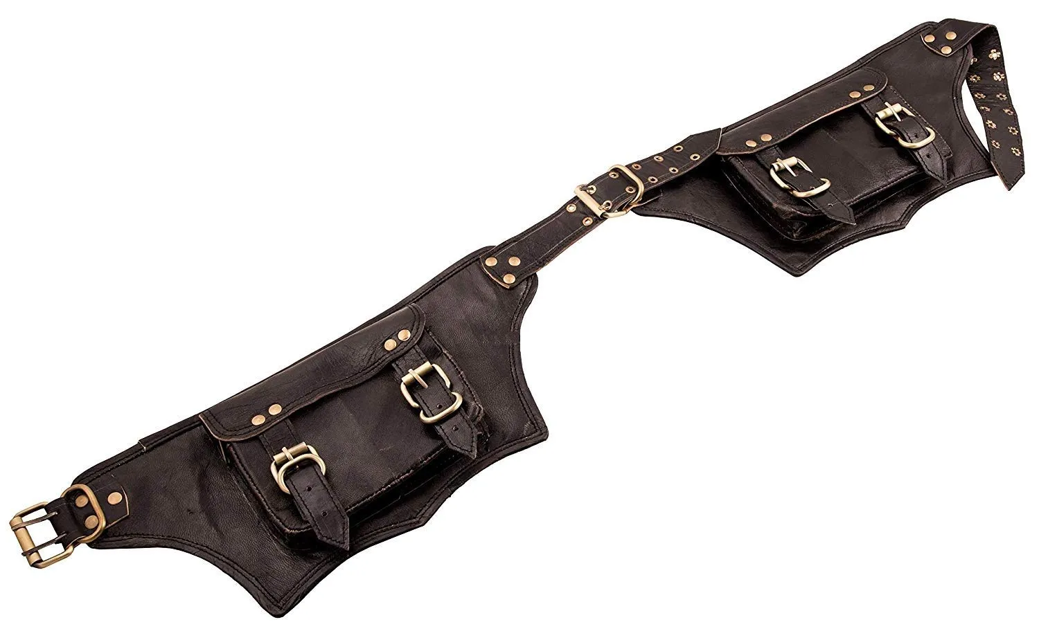 TUZECH - Black Leather Belt Waist Hip Bum Bag Pouch Fanny Pack Utility Pocket Travel Phone Waist Bag Motorcycle Utility Pouch Trekking Genuine Leather Men Women Travel Belt (Black)