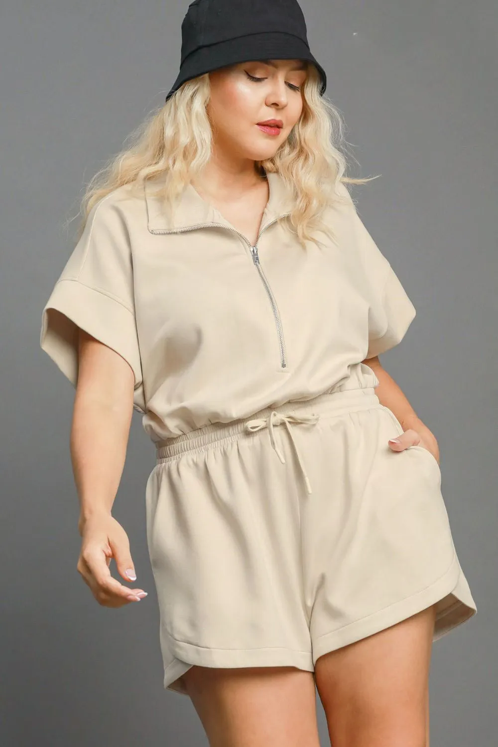 Umgee Full Size Half Sleeve Dolman Sleeved Romper Plus Size