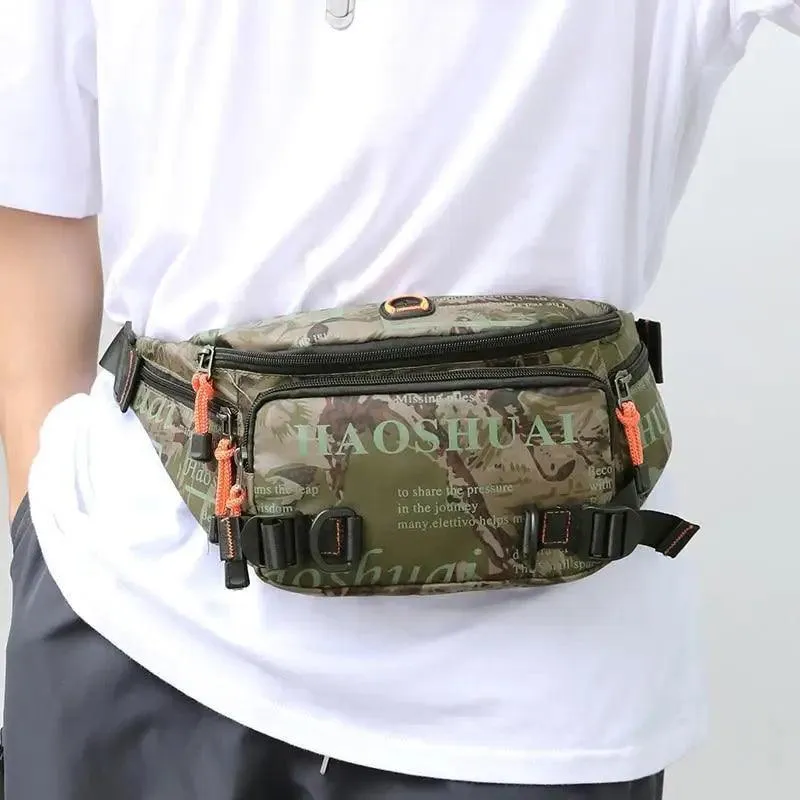 Unisex Stylish Multiple Pockets Fanny Pack Men Waist Packs Travel Adjustable Waist Band Outdoor Portable Modern Fanny Bag
