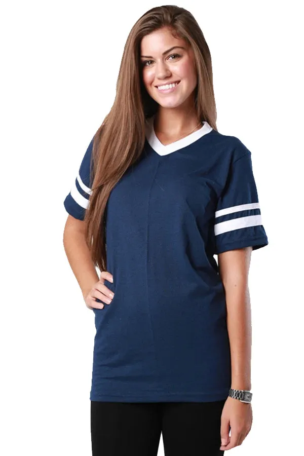 V-Neck Jersey with Striped Sleeves
