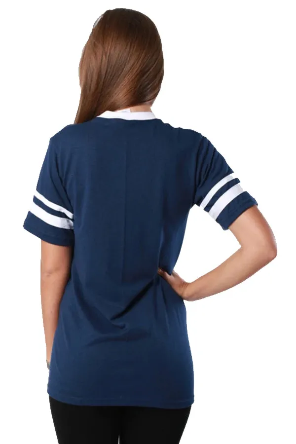 V-Neck Jersey with Striped Sleeves