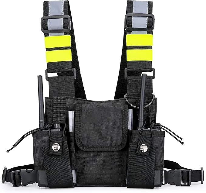 Versatile Chest Bag Vest Rig For Two Way Radio Walkie Talkie Universal Hands Freely Front Chest Pack Pouch For Running With Phone Holder Hiphop Harness Bag (Upgrade Black)