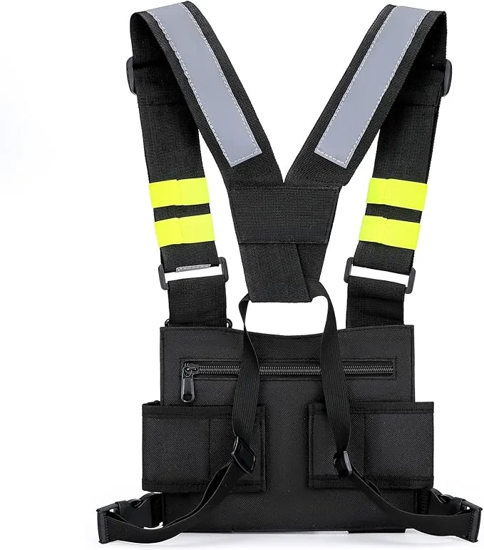 Versatile Chest Bag Vest Rig For Two Way Radio Walkie Talkie Universal Hands Freely Front Chest Pack Pouch For Running With Phone Holder Hiphop Harness Bag (Upgrade Black)