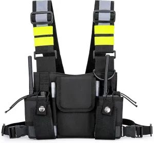 Versatile Chest Bag Vest Rig For Two Way Radio Walkie Talkie Universal Hands Freely Front Chest Pack Pouch For Running With Phone Holder Hiphop Harness Bag (Upgrade Black)