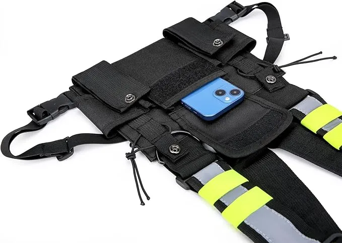 Versatile Chest Bag Vest Rig For Two Way Radio Walkie Talkie Universal Hands Freely Front Chest Pack Pouch For Running With Phone Holder Hiphop Harness Bag (Upgrade Black)