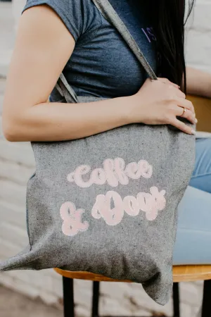 Wishbone Coffee & Dogs grey Cotton Eco Tote with coral & Glitter