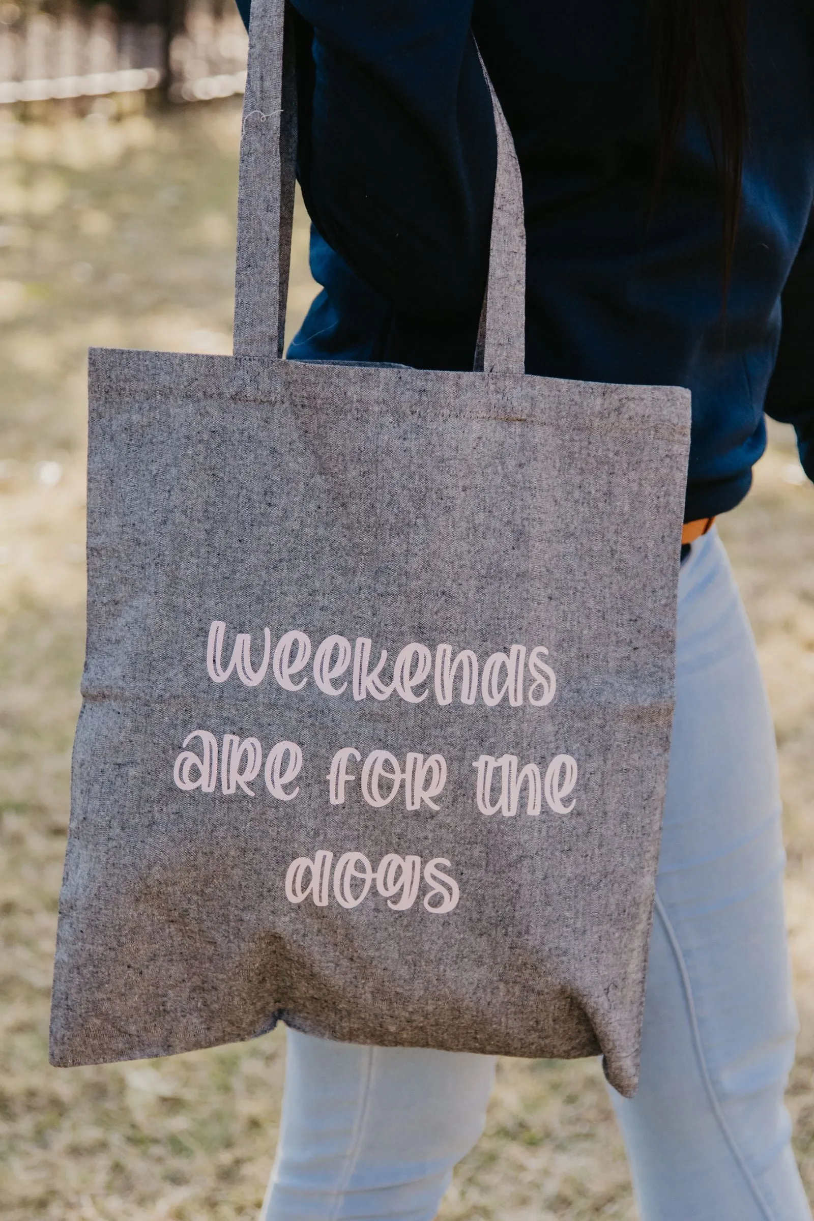 Wishbone weekend are for the dogs grey and pastel pink Cotton Eco Tote