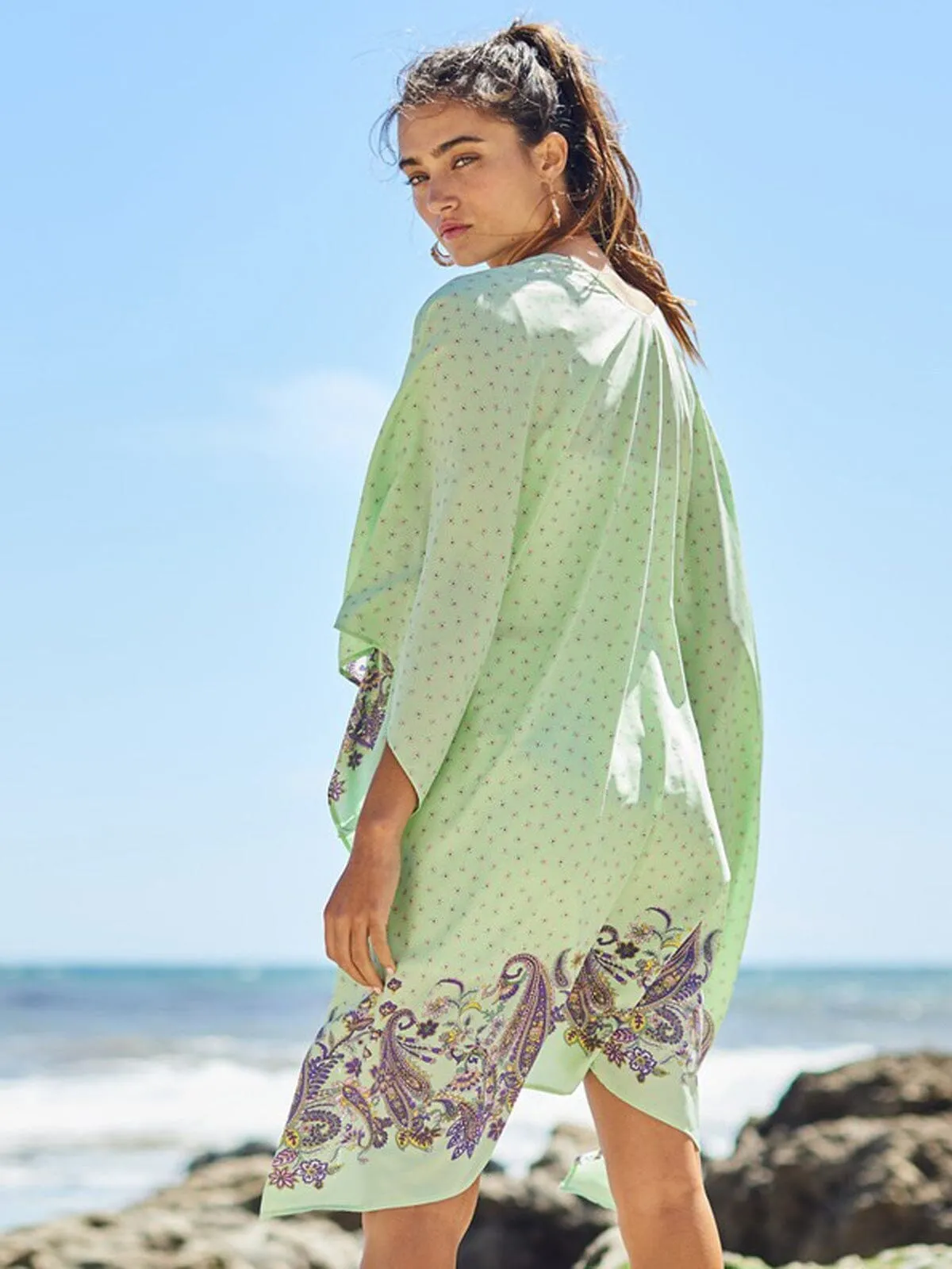 WOMEN'S 3/4 SLEEVE MULTI PRINT OPEN FRONT KIMONO