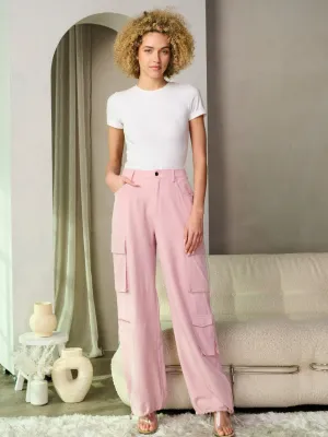 WOMEN'S BUTTON CLOSURE CARGO POCKETS WIDE LEG PANTS