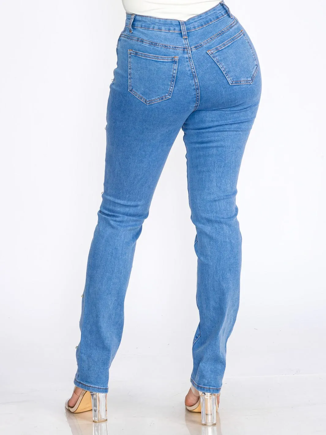 WOMEN'S BUTTON CLOSURE POCKETS CROSS STRETCH DENIM SKINNY JEANS