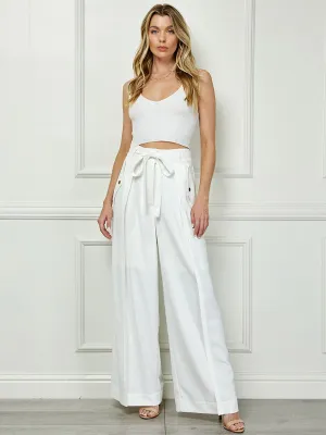 WOMEN'S BUTTON CLOSURE POCKETS PALAZZO PANTS