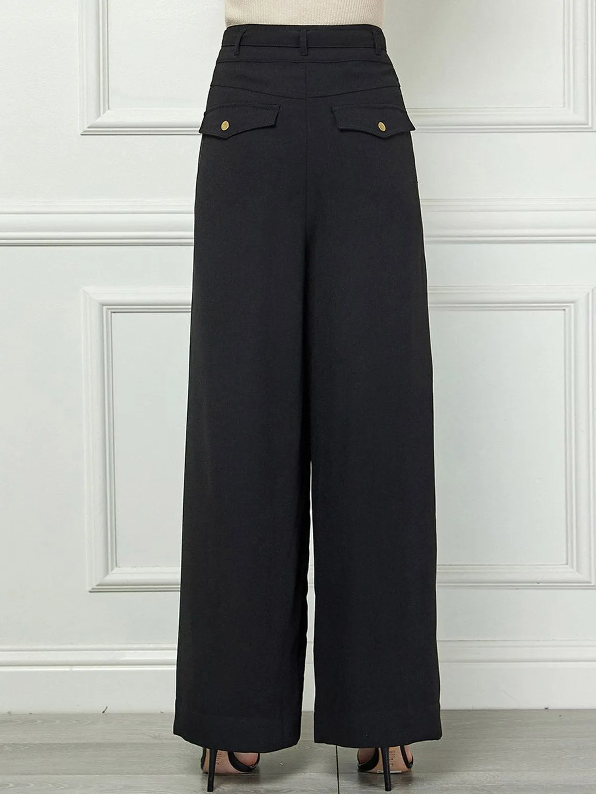 WOMEN'S BUTTON CLOSURE POCKETS PALAZZO PANTS