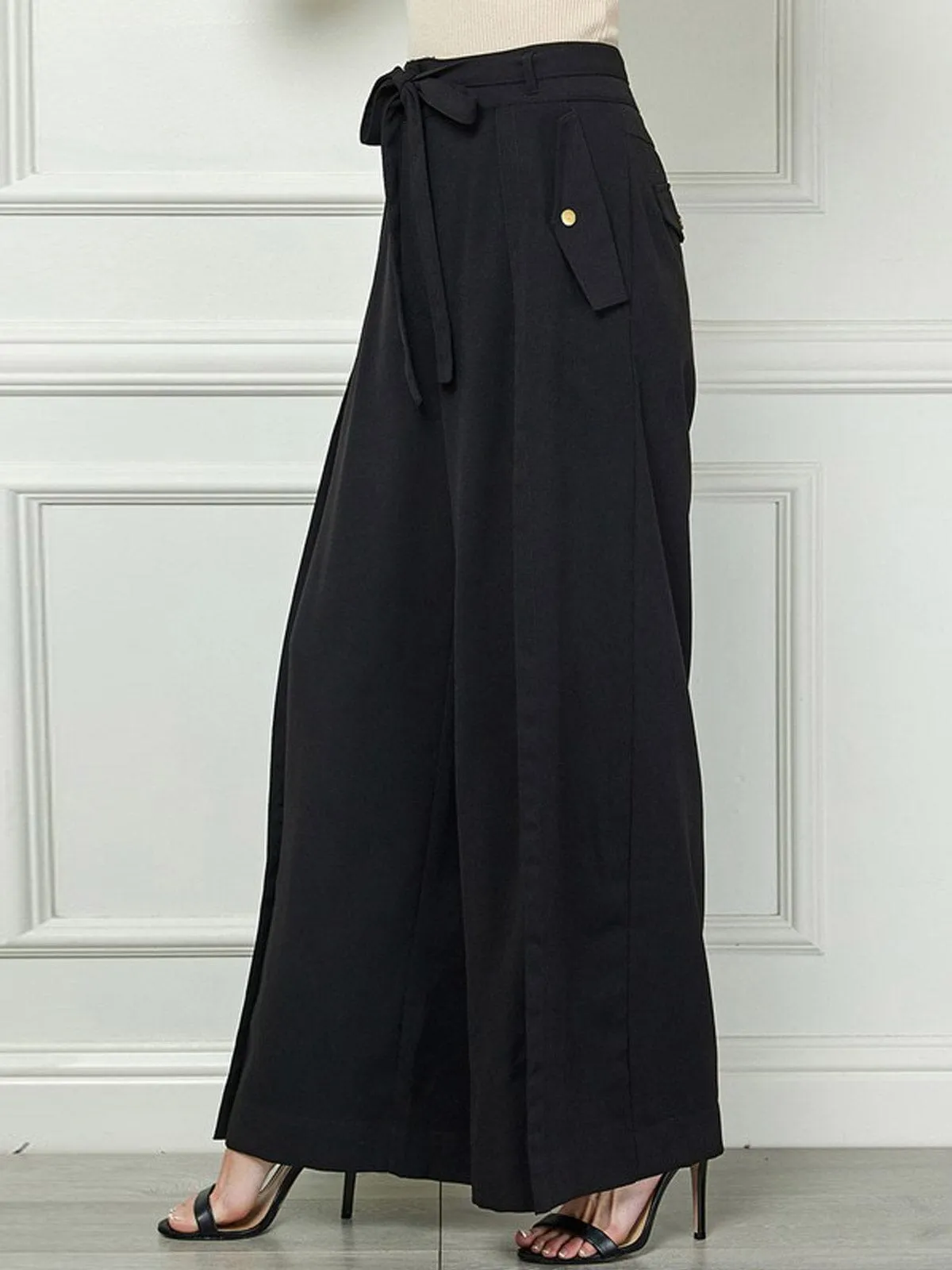 WOMEN'S BUTTON CLOSURE POCKETS PALAZZO PANTS