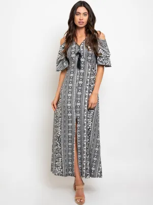 WOMEN'S COLD SHOULDER TASSEL DETAIL MAXI DRESS
