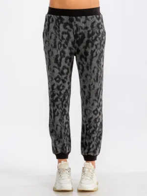 WOMEN'S ELASTIC WAIST FRONT POCKET ANIMAL PRINT FLEECE JOGGER SWEATPANTS