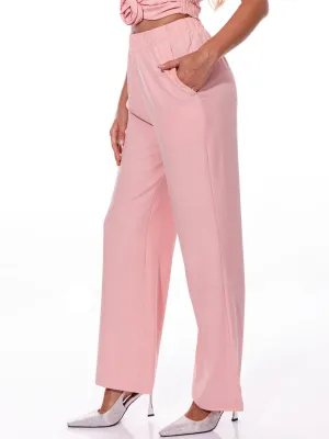 WOMEN'S ELASTIC WAIST POCKETS WIDE LEG PANTS