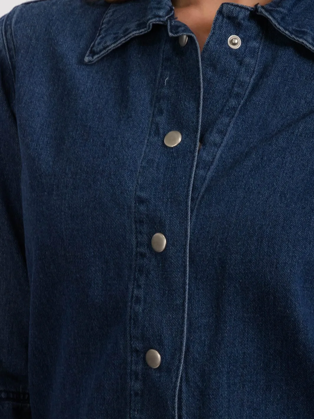 WOMEN'S LONG CUT OUT SLEEVE BUTTON UP FRONT POCKETS DENIM JACKET