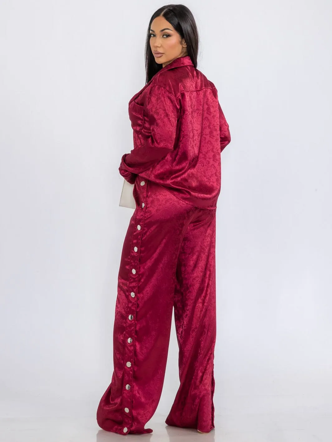 WOMEN'S LONG SLEEVE BLOUSE & ELASTIC WAIST PANTS DETAILED PRINTED 2PC. SET