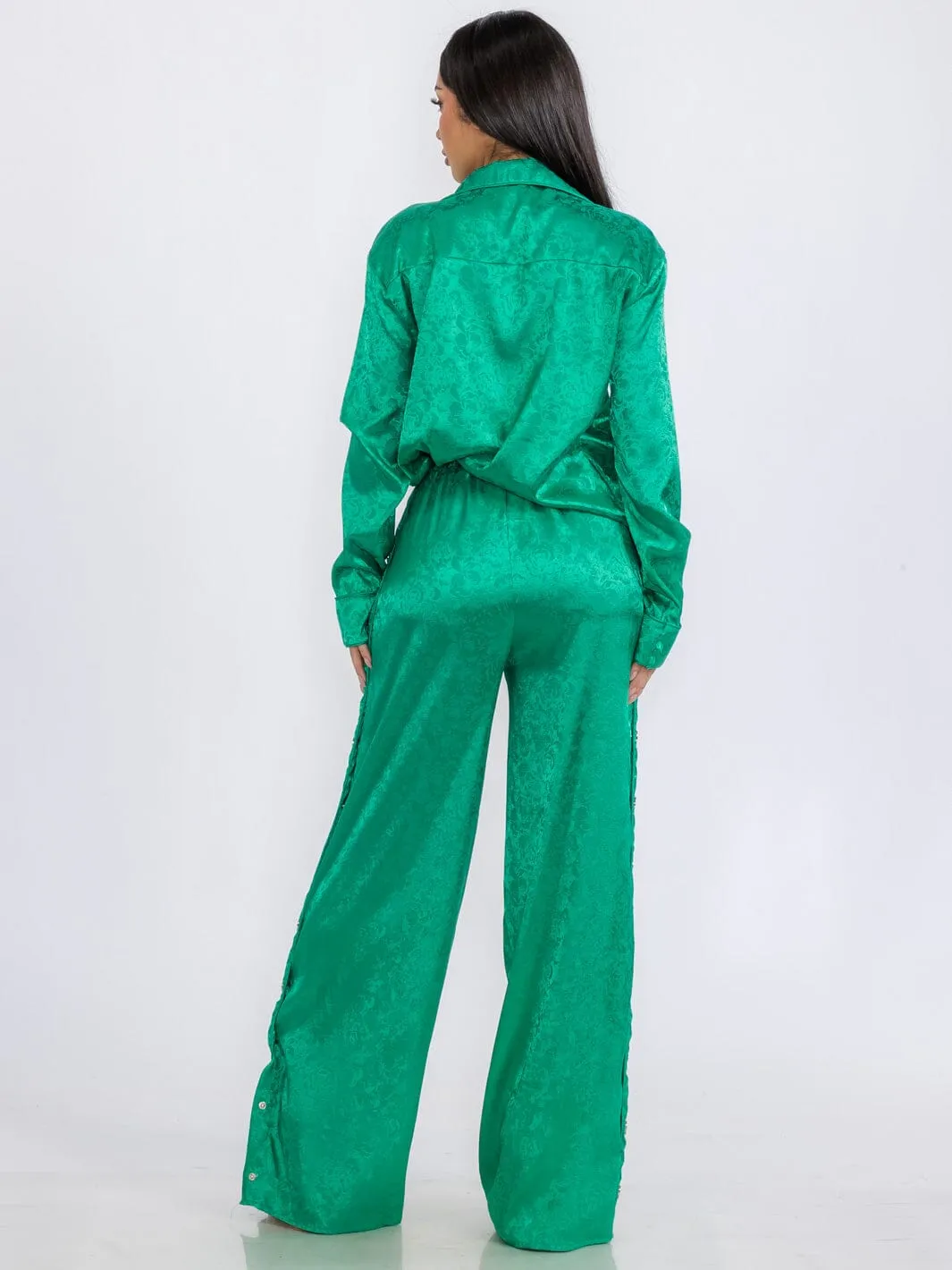 WOMEN'S LONG SLEEVE BLOUSE & ELASTIC WAIST PANTS DETAILED PRINTED 2PC. SET
