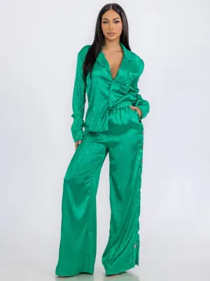 WOMEN'S LONG SLEEVE BLOUSE & ELASTIC WAIST PANTS DETAILED PRINTED 2PC. SET