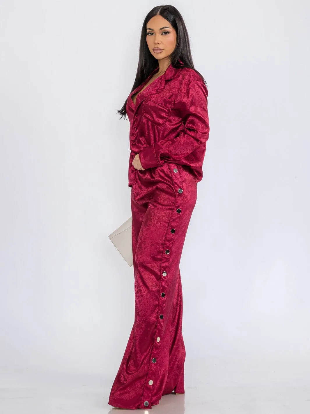 WOMEN'S LONG SLEEVE BLOUSE & ELASTIC WAIST PANTS DETAILED PRINTED 2PC. SET