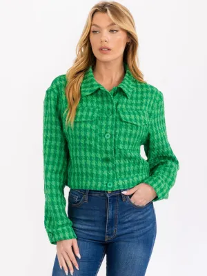 WOMEN'S LONG SLEEVE BUTTON CLOSURE FRONT POCKETS CROP JACKET