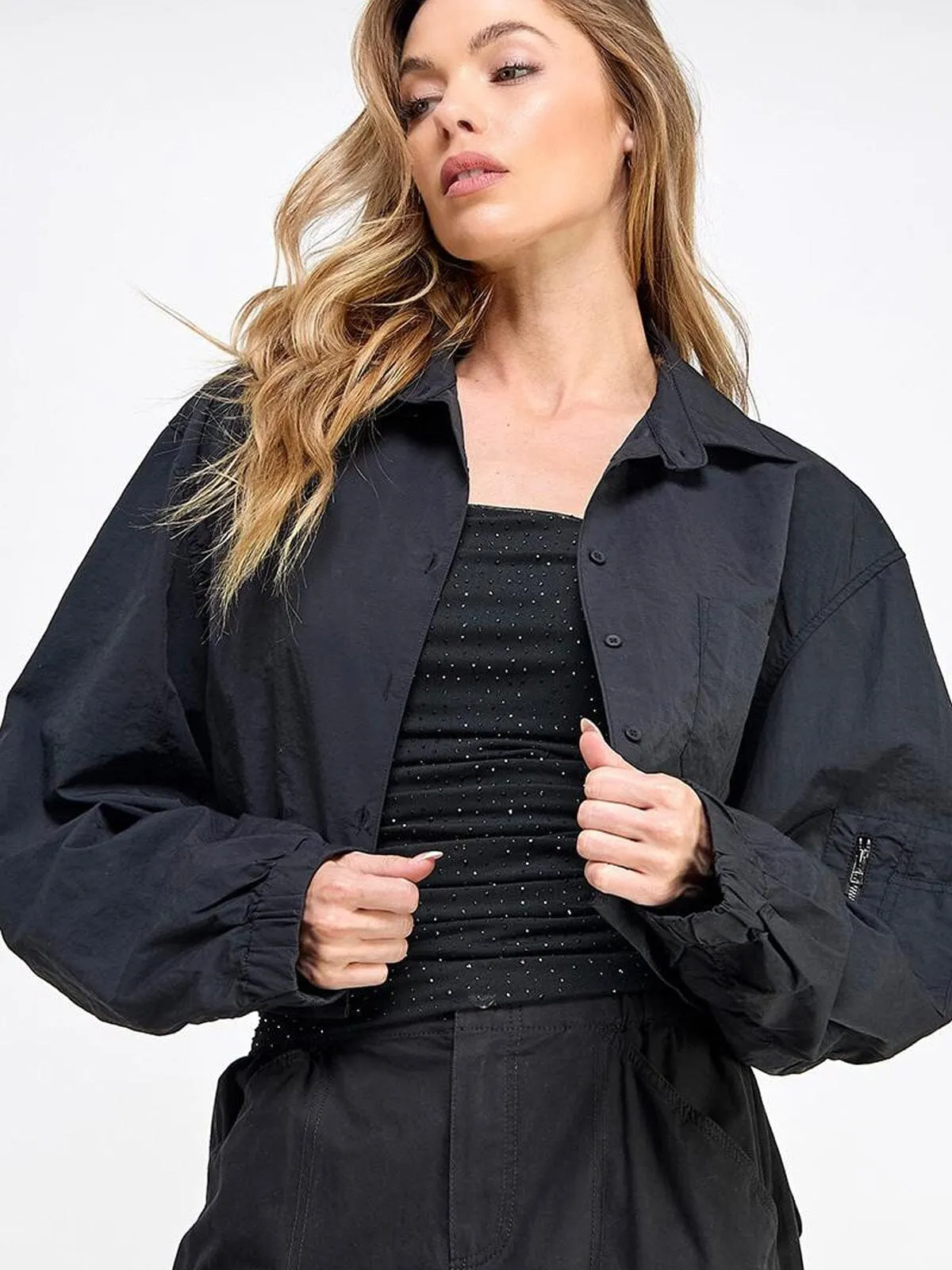 WOMEN'S LONG SLEEVE BUTTON CLOSURE POCKETS JACKET