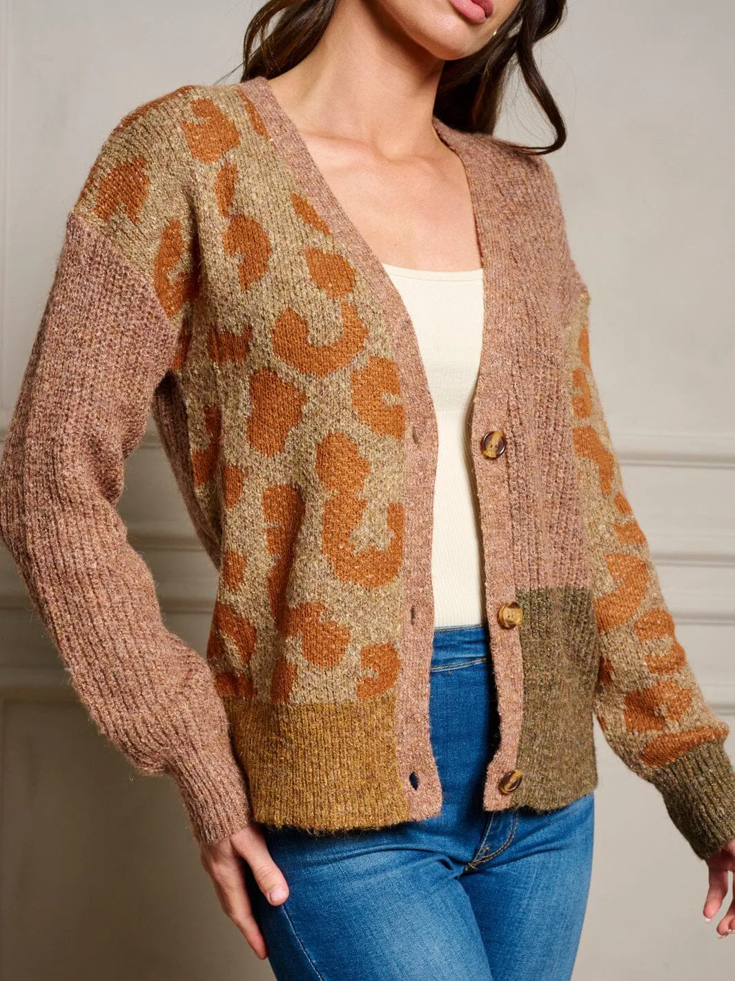 WOMEN'S LONG SLEEVE BUTTON UP COLORBLOCK SWEATER CARDIGAN