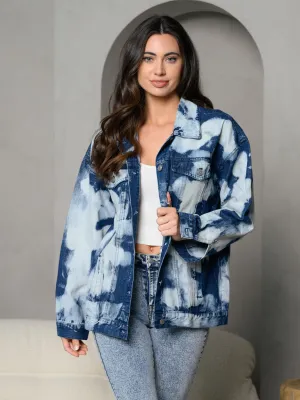 WOMEN'S LONG SLEEVE BUTTON UP DENIM TIE DYE  JACKET