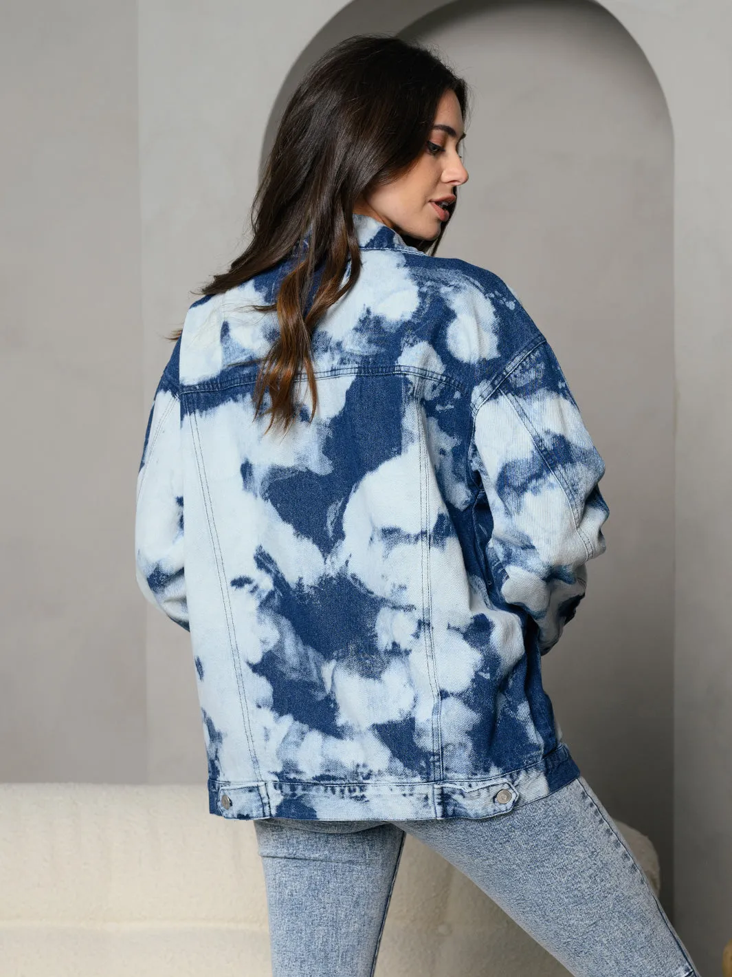 WOMEN'S LONG SLEEVE BUTTON UP DENIM TIE DYE  JACKET