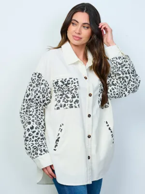 WOMEN'S LONG SLEEVE BUTTON UP FRONT POCKETS CORDUROY ANIMAL PRINT SHACKET