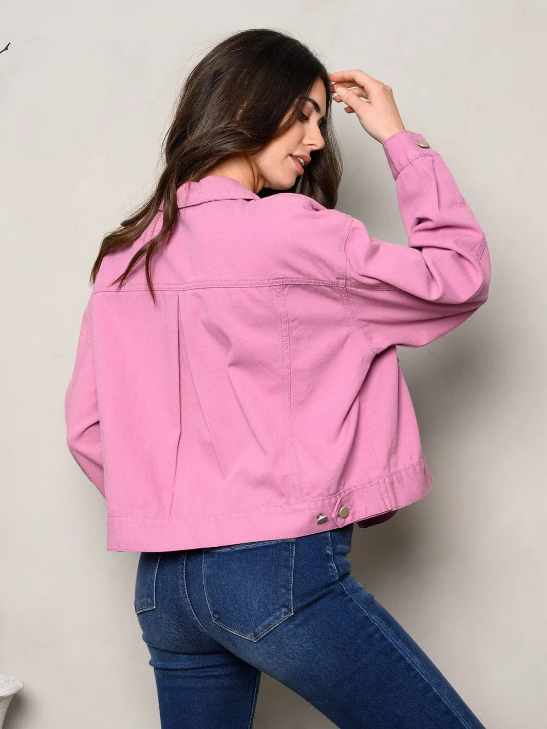 WOMEN'S LONG SLEEVE BUTTON UP FRONT POCKETS DENIM JACKET