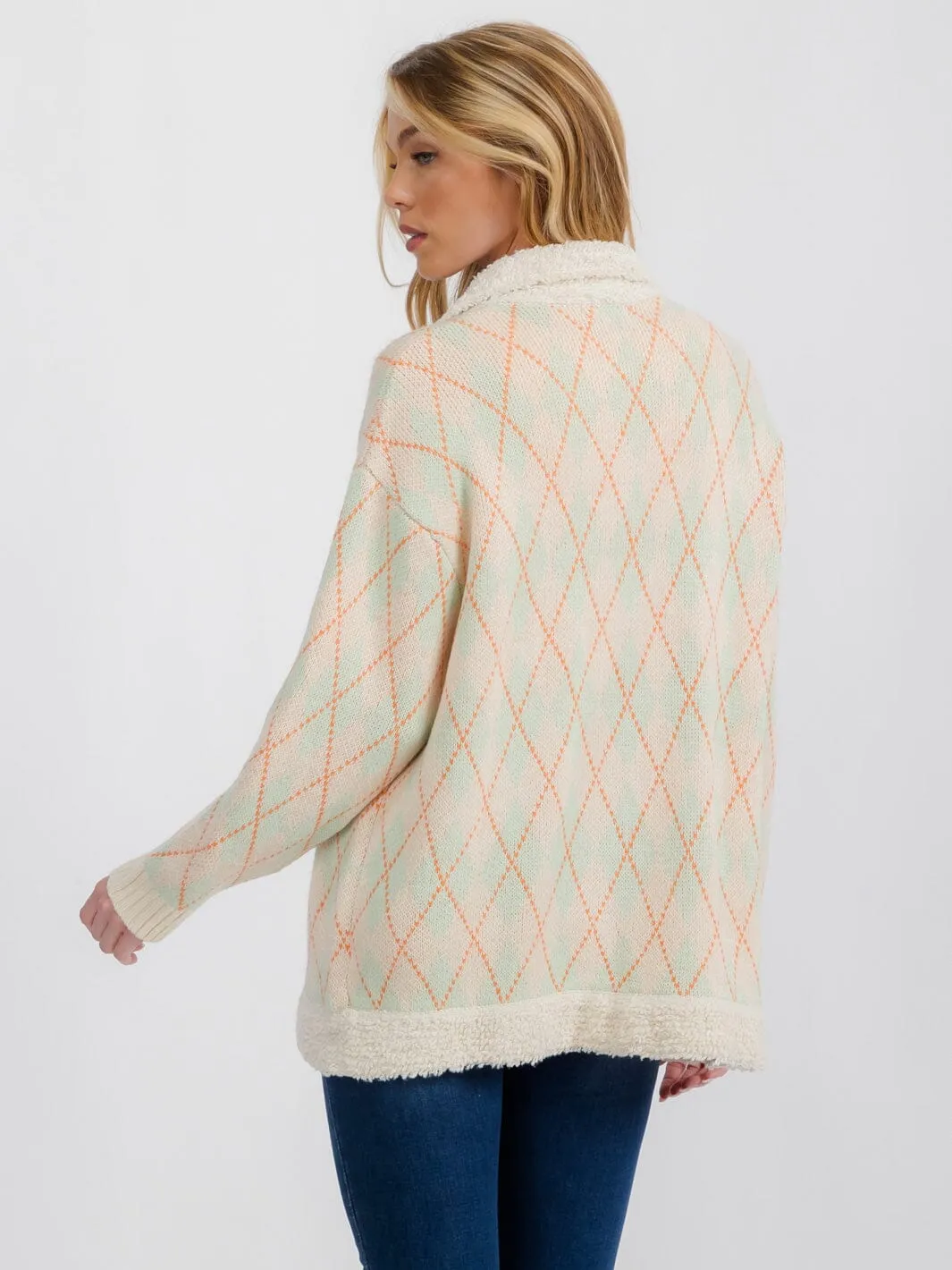 WOMEN'S LONG SLEEVE COLORBLOCK BUTTON UP SWEATER