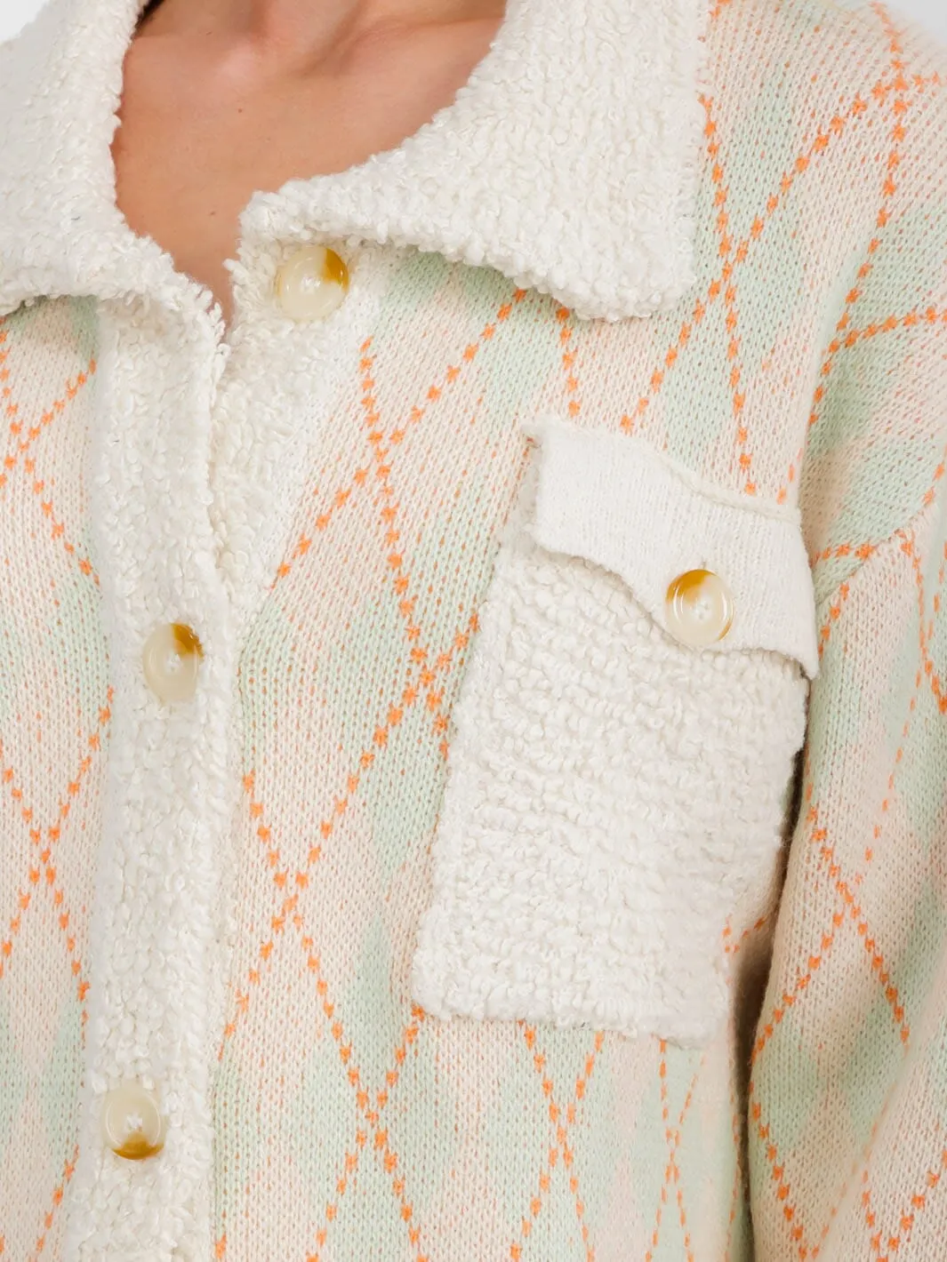 WOMEN'S LONG SLEEVE COLORBLOCK BUTTON UP SWEATER