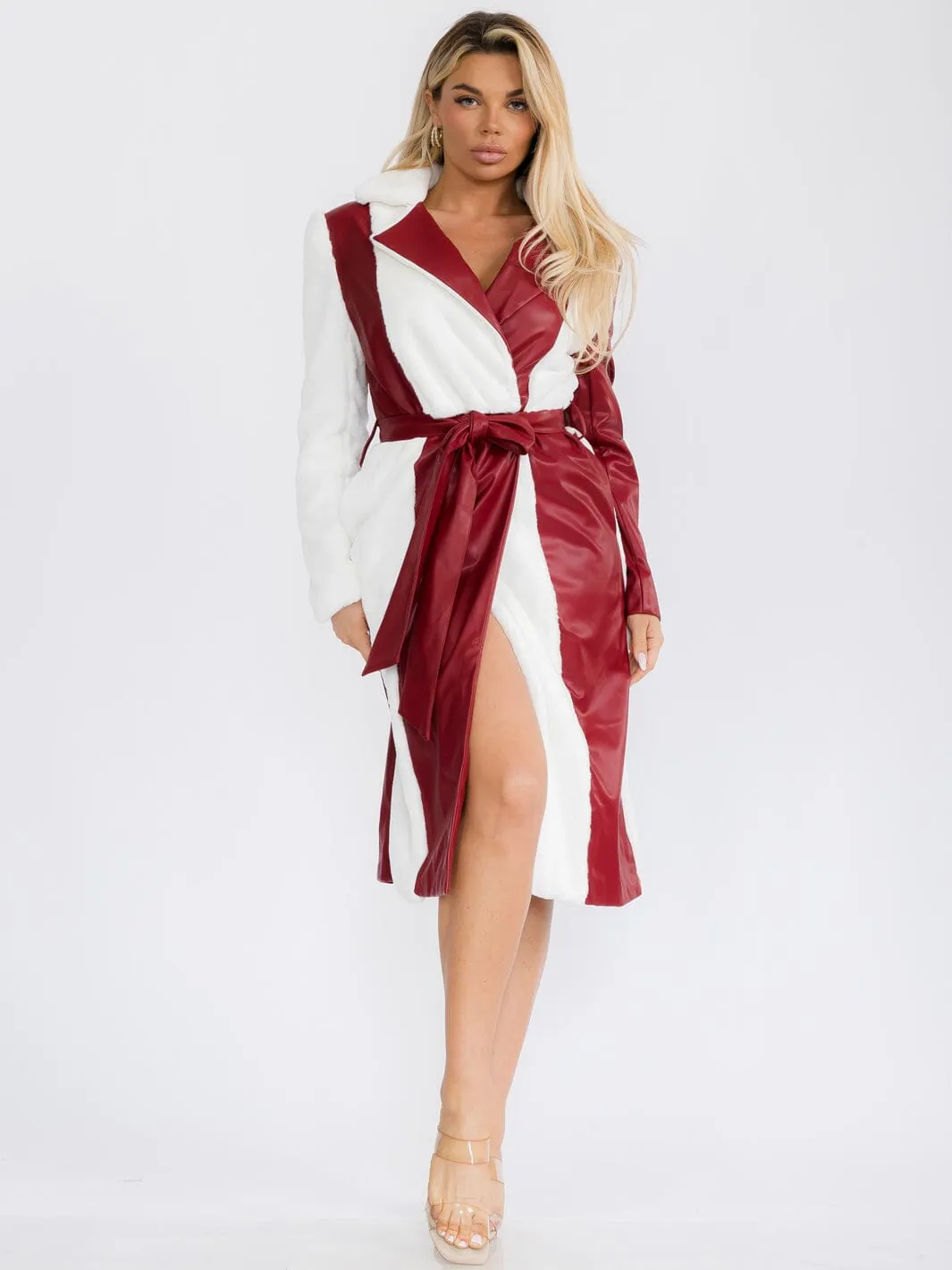 WOMEN'S LONG SLEEVE FRON POCKETS SELF TIE COAT