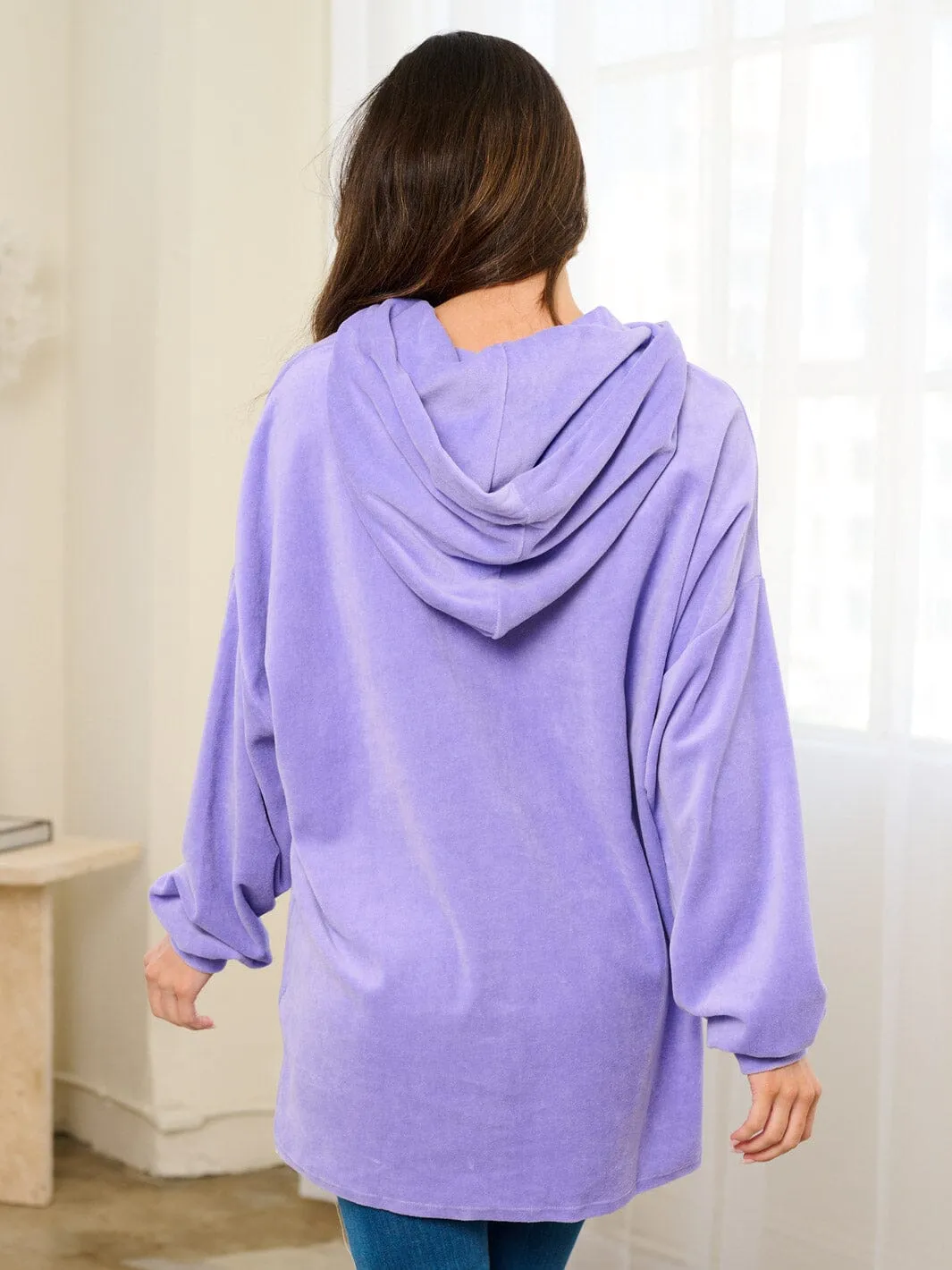 WOMEN'S LONG SLEEVE FRONT POCKETS PULLOVER HOODED SWEATER