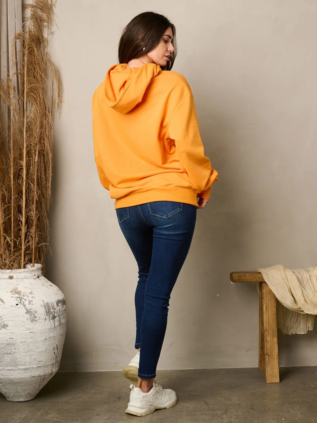WOMEN'S LONG SLEEVE FRONT POCKETS PULLOVER HOODED SWEATER