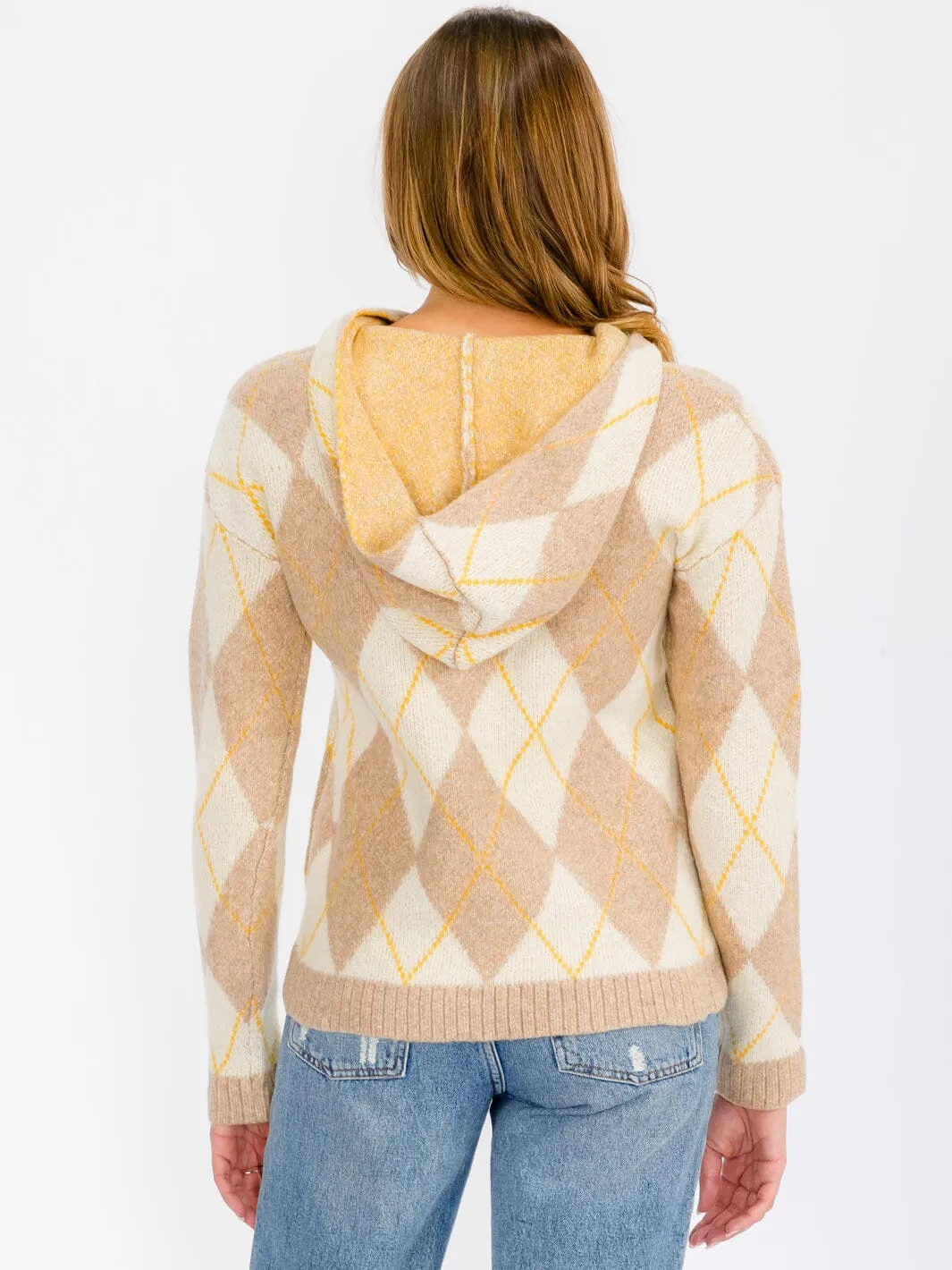 WOMEN'S LONG SLEEVE HOODED MULTI PRINT PULLOVER SWEATER