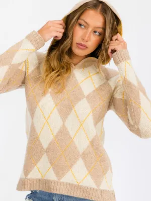 WOMEN'S LONG SLEEVE HOODED MULTI PRINT PULLOVER SWEATER