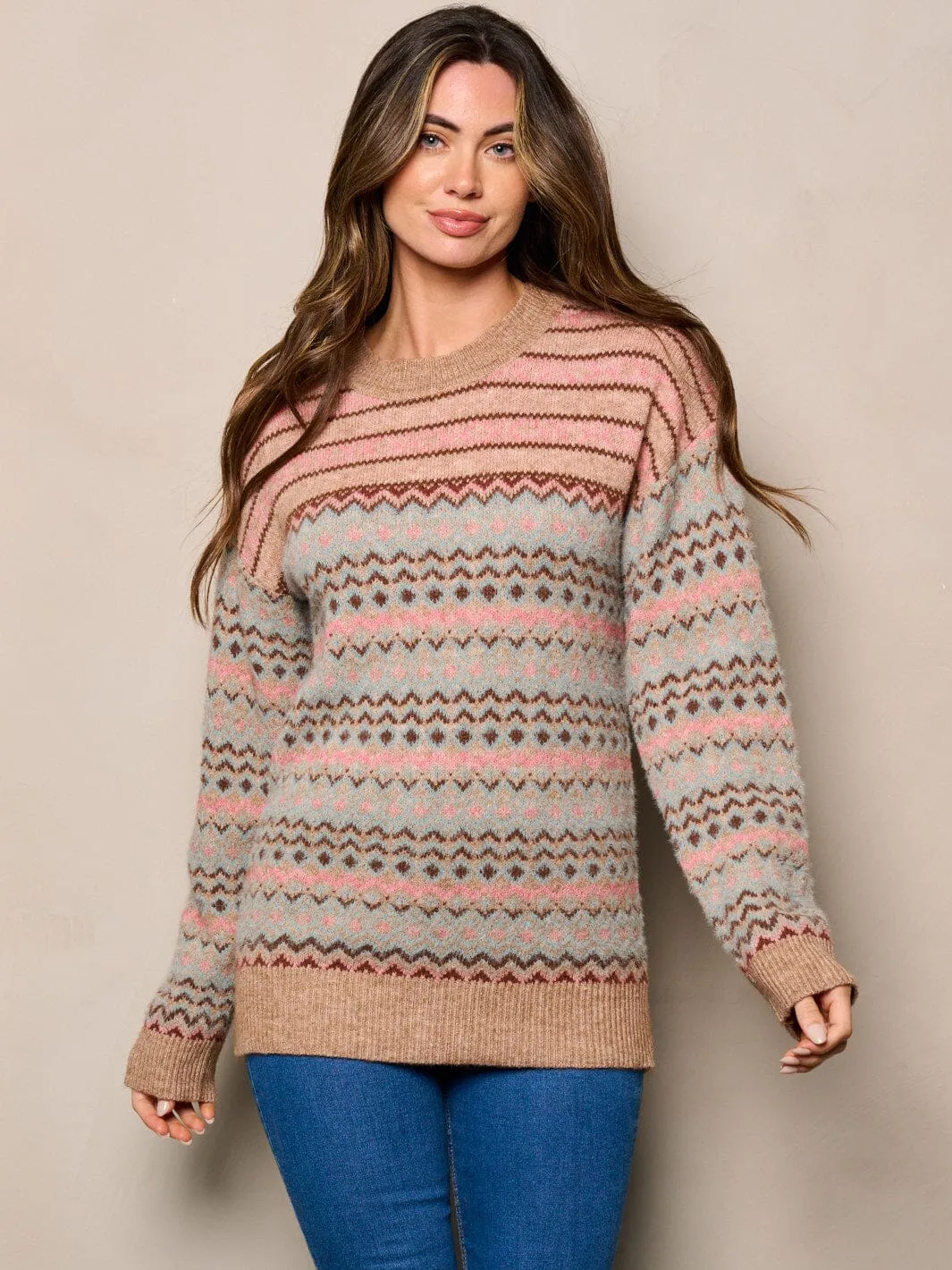 WOMEN'S LONG SLEEVE MULTI COLOR SWEATER